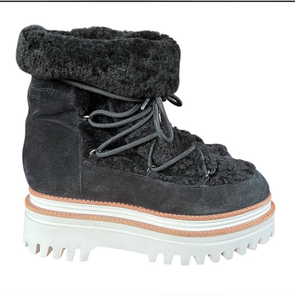 Anthropologie Paloma Barcelo Nazare Black Suede Shearling Platform Boots 40 US 9 - Picture 9 of 12